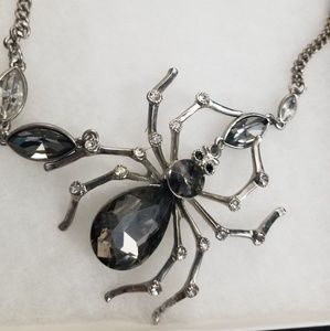 Silver tone bling spider necklace